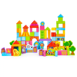 Set FERMA ANIMALELOR, cuburi din lemn pentru construit 100 de piese