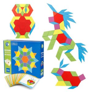 Joc puzzle tangram din lemn cu 130 piese