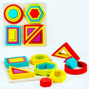 Joc logic Potriveste formele geometrice, Joc Montessori din lemn natural