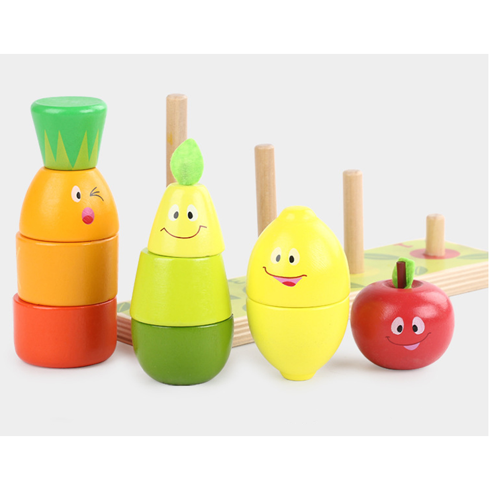 Joc Montessori de stivuit din lemn 3 in 1, Turnul Fructelor - imagine 5