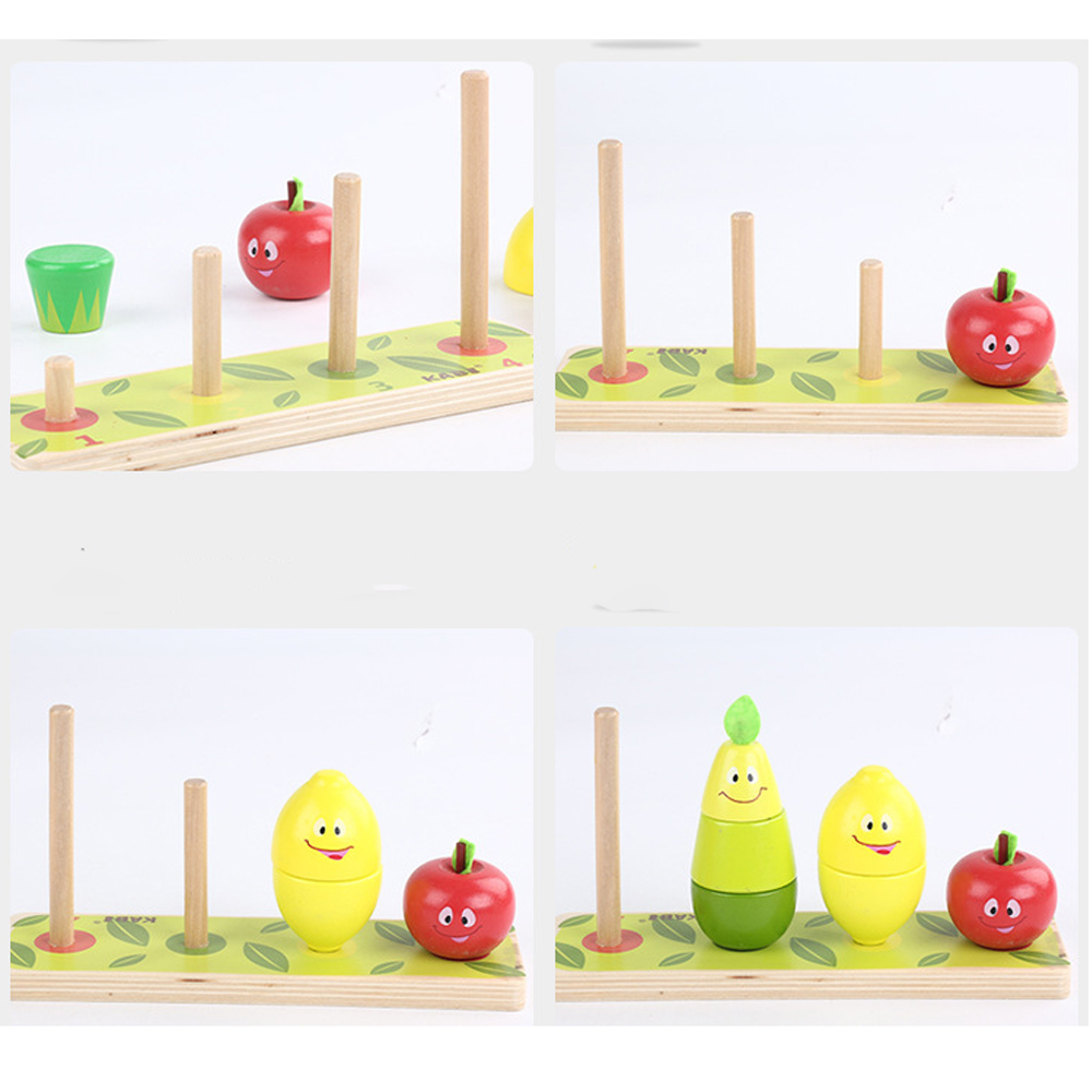 Joc Montessori de stivuit din lemn 3 in 1, Turnul Fructelor - imagine 4