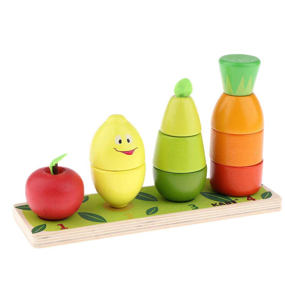 Joc Montessori de stivuit din lemn 3 in 1, Turnul Fructelor - imagine 2