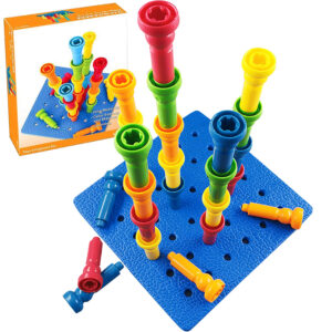 Set Montessori de stivuit, placa si cuie din ABS