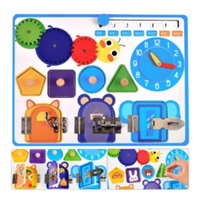 Placa puzzle si activitati Montessori incuietori din lemn, calendar si ceas