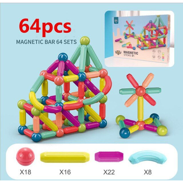 Set de joaca magnetic STEM, pentru constructii creative - 64 piese magnetice - imagine 2