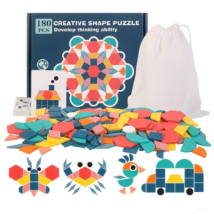 Joc puzzle tangram din lemn cu 180 piese