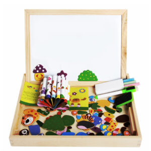 Tabla magnetica Montessori din lemn, puzzle 3 in 1, cu 2 fete, Multicolora, 3 ani+