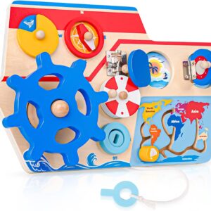 Placa interactiva Montessori, Vaporasul Piratilor, din lemn