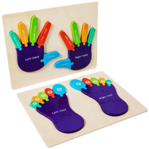 Puzzle Montessori din lemn, incastru, educativ, Palme si Talpi