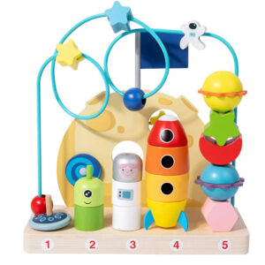 Joc din lemn de stivuit, 2 in 1, Cosmos, cu activitati Montessori