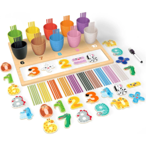 Joc multifunctional de clasificare numere si culori, din lemn si silicon, cu litere magnetice, Montessori