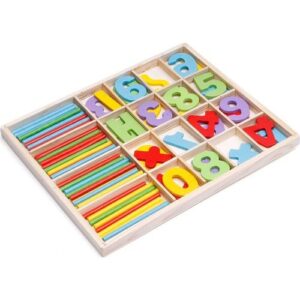 Joc matematic din lemn, operatii cu numere si betisoare, Montessori