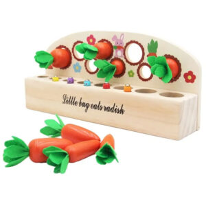 Joc interactiv pentru dexteritate, sortare morcovi si pescuit magnetic, Montessori din lemn