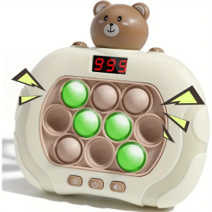 Joc interactiv Pop-It Consola, antistres, cu sunete si lumini, afisaj si 999 level, forma Ursulet