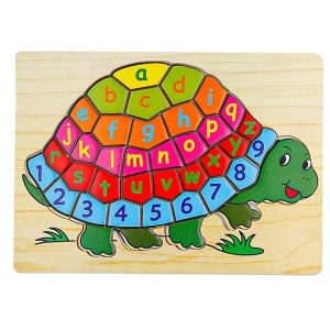 Puzzle incastru din lemn, in forma de broasca testoasa, Montessori, 27 piese