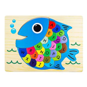 Puzzle incastru din lemn, in forma de peste, Montessori, 27 piese