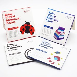Set 64 carduri stimulare vizuala bebelusi, cartonase cu imagini alb, negru, rosu si color, interactive, 0-36 luni