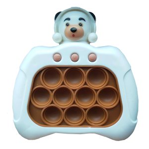 Joc interactiv Pop-It Consola, antistres, cu sunete si lumini, forma Ursulet cu casti