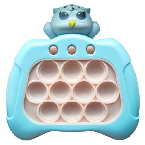 Joc interactiv Pop-It Consola, antistres, cu sunete si lumini, forma Bufnita albastra