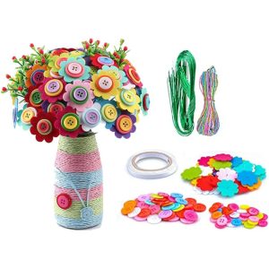 Trusa creativa pentru copii cu nasturi, Buchet de flori si vaza de sticla
