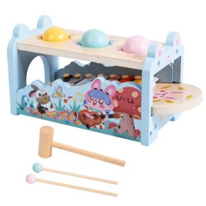 Jucarie interactiva cu ciocan, bile si xilofon din lemn, Montessori