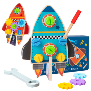 Racheta de construit pentru copii, din lemn, Montessori, 25 piese