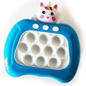 Joc interactiv Pop-It Consola, antistres, cu sunete si lumini, forma Unicorn Albastru