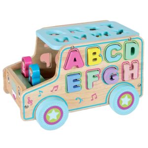 Masinuta de jucarie multifunctionala cu alfabet, din lemn, Montessori