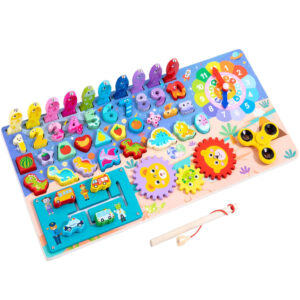 Placa cu Puzzle-uri din Lemn, 8 in 1, Jocuri Educationale pentru Copii, Montessori