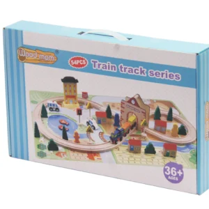 Circuit Trenulet magnetic din lemn cu plansa si accesorii, vopsele ecologice pe baza de apa, rotile silentioase, prindere magnetica