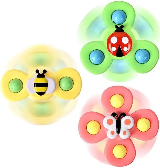 Set 3 jucarii spiner interactive cu ventuze, pentru baie si coordonare mana-ochi, 6 luni+