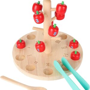 Jucarie educativa de numarat din lemn, set cu mere rosii, design dragut, 30x20cm, 3 ani+