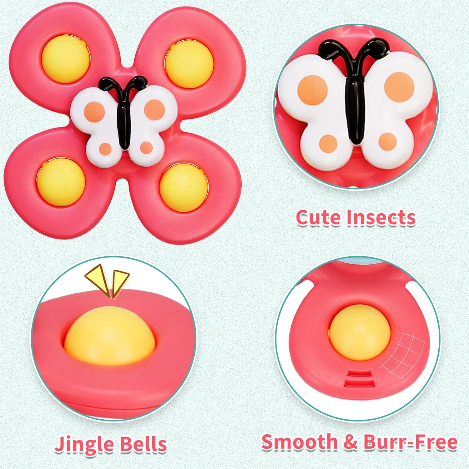 Set 3 jucarii spiner interactive cu ventuze, pentru baie si coordonare mana-ochi, 6 luni+ - imagine 7