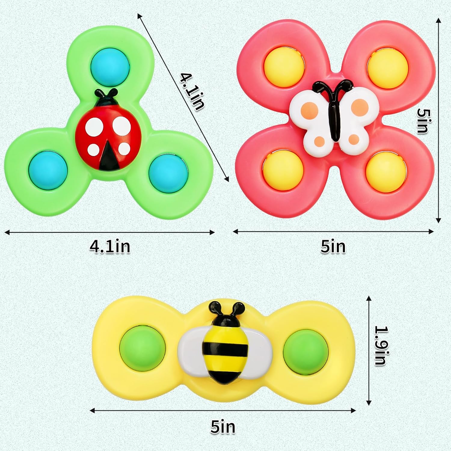 Set 3 jucarii spiner interactive cu ventuze, pentru baie si coordonare mana-ochi, 6 luni+ - imagine 2
