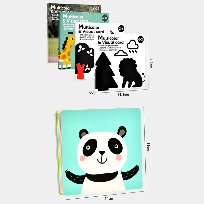 Set 4 carti pentru stimularea vizuala a bebelusului, imagini alb, negru, rosu si multicolor, 0-36 luni - imagine 16