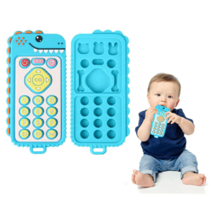 Smartphone de jucarie pentru dentitie, telefon din silicon, albastru