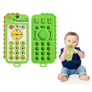 Smartphone de jucarie pentru dentitie, telefon din silicon, verde