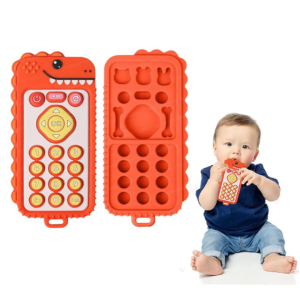 Smartphone de jucarie pentru dentitie, telefon din silicon, orange