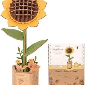 Set creativ din lemn floarea soarelui Rowood, puzzle 3D decorativ pentru constructie, varsta 5+