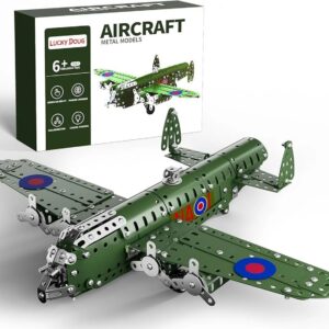 Set de constructie metalic premium Aole Gainian, model avion de epoca verde cu 389 piese, pentru copii 8+