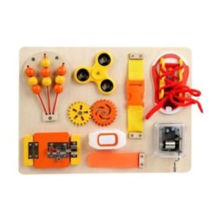 Placa de activitati Montessori din lemn si plastic, Portocaliu Galben, pentru dezvoltare copii mici