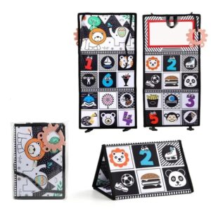 Jucarie interactiva pliabila, carte senzoriala cu contrast, alb-negru si culori pentru bebelusi