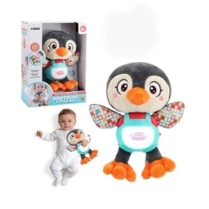 Pinguin de plus interactiv cu lumini si sunete, ajutor pentru somn bebelusi si copii 6+ luni