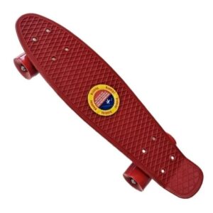 Skateboard penny board rosu compact si portabil cu roti durabile din PU pentru incepatori