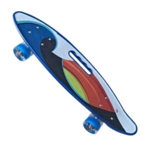 Skateboard tip penny board compact cu roti luminoase si maner, design colorat pentru copii si adolescenti