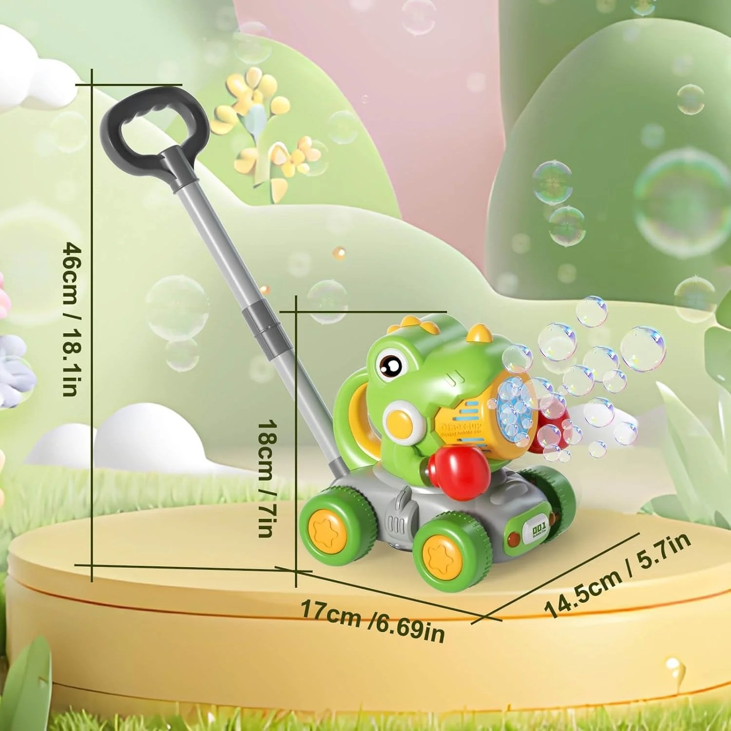 Dinozaur de jucarie interactiv verde cu box, generator de bule si lumini pentru copii 3 ani+ - imagine 6