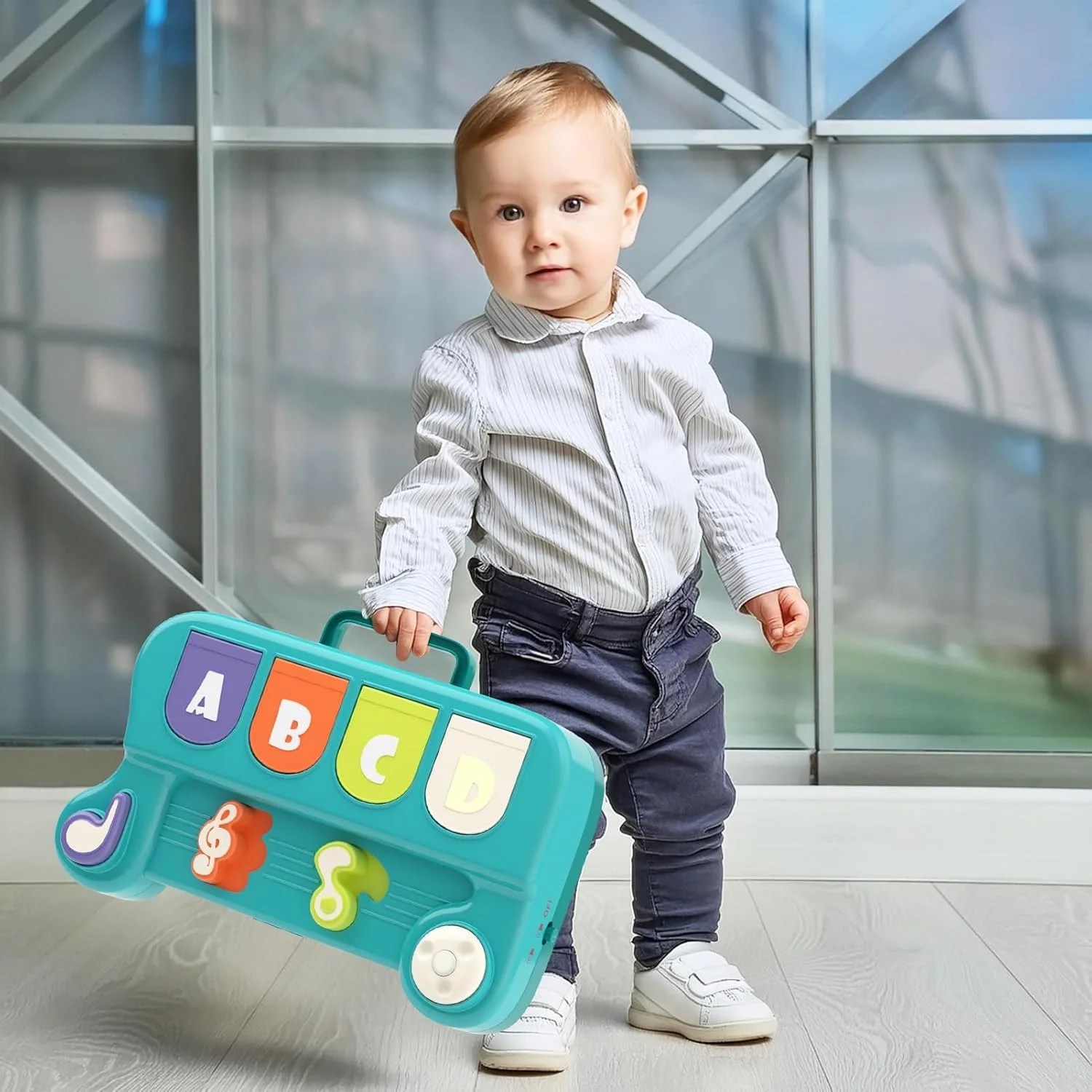 Jucarie interactiva pop-up muzicala cu animale si butoane pentru bebelusi 12+ luni - imagine 6