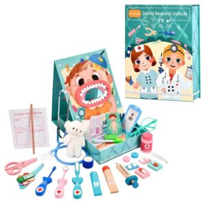 Set de Joaca Educativ Doctor Dentar Lechang din Lemn cu Accesorii Medicale si Model Pacient pentru Copii 3-7 Ani