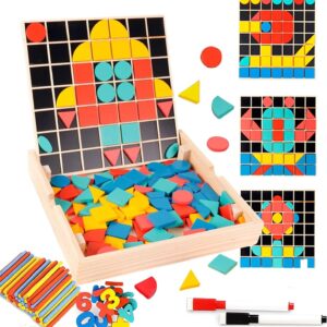 Set educativ montessori din lemn cu forme geometrice, numere si bete de numarat