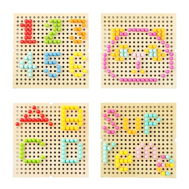 Joc educativ Forest Mushroom Nails din lemn cu placa perforata si pioneze colorate, pentru copii 3 ani - imagine 2